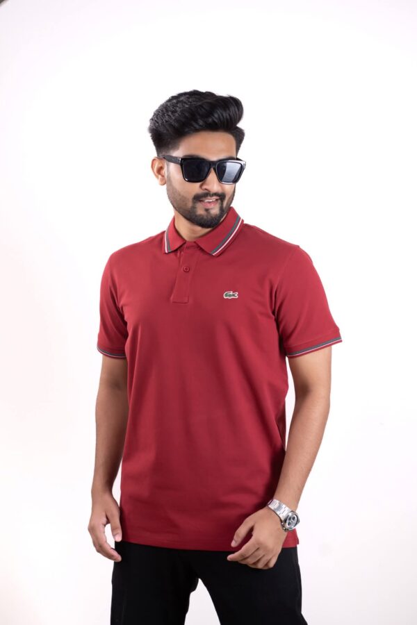 Lacoste Premium Polo Shirt – (Striped Collar & Sleeve) - 04 - Image 3